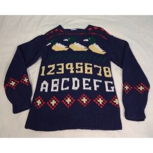 Grannycore VTG Deans Of Scotland Wool Sweater Womens Size 38‎ Mallard duck ABC